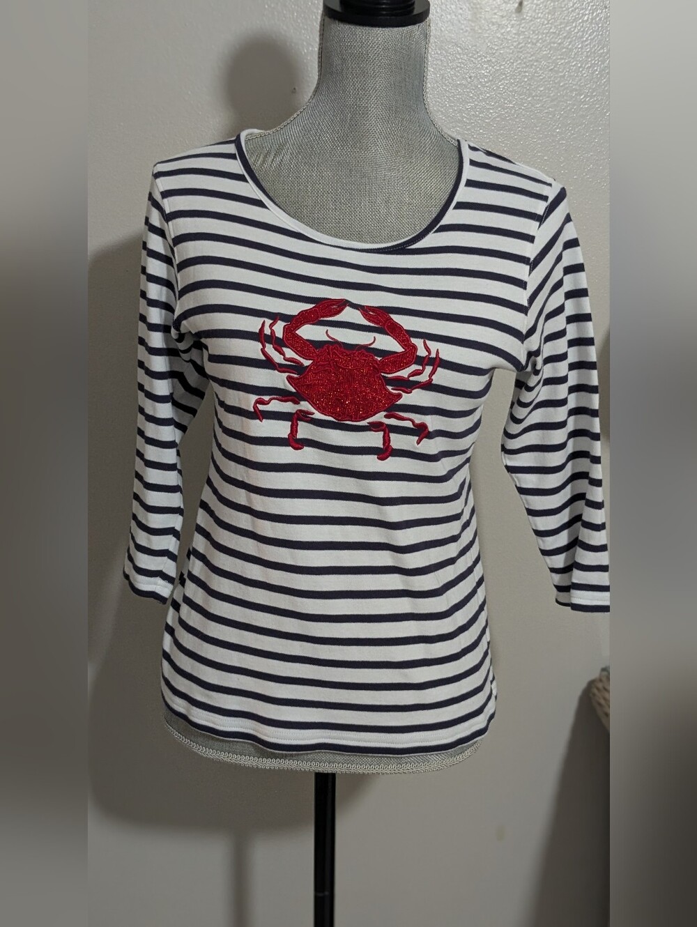 Peanut Butter And Jelly Striped Navy & White Top with Red Lobster SP